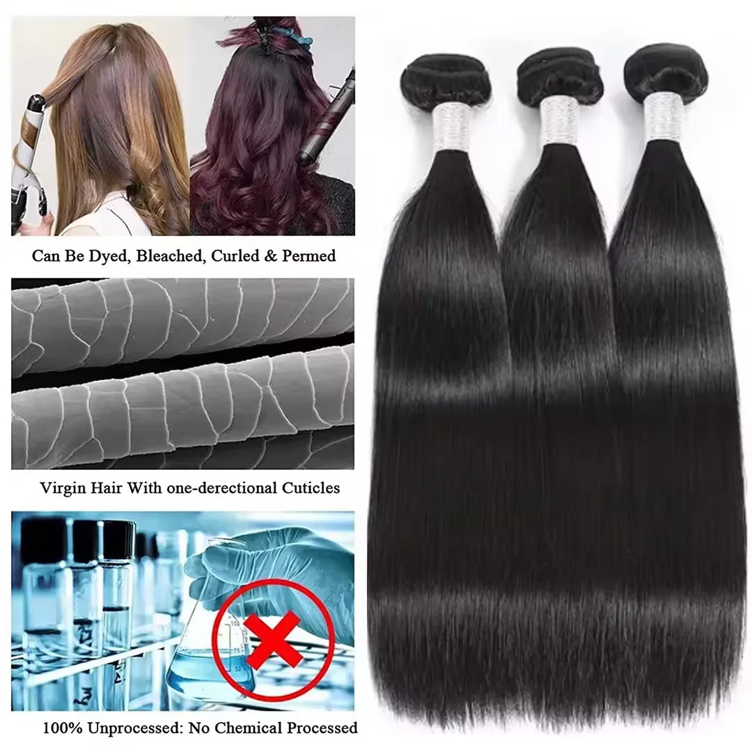 16A Straight Bundles 100% Human Hair 40 Inch Brazilian Virgin Weave 1 3 4 Pcs Raw Hair Bundles Extensions For Women Good Quality