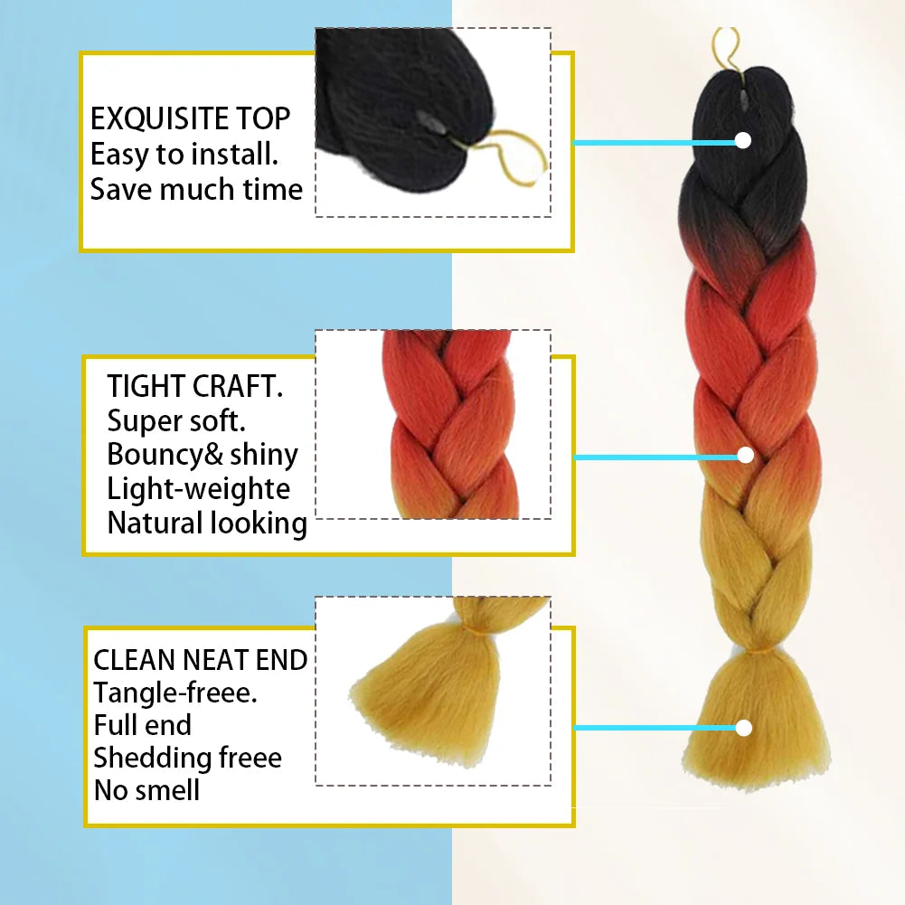 24 Inches DIY Jumbo Braiding Hair Synthetic Hair Extensions Afro Ombre Crochet Braid Hair Wholesale For Women