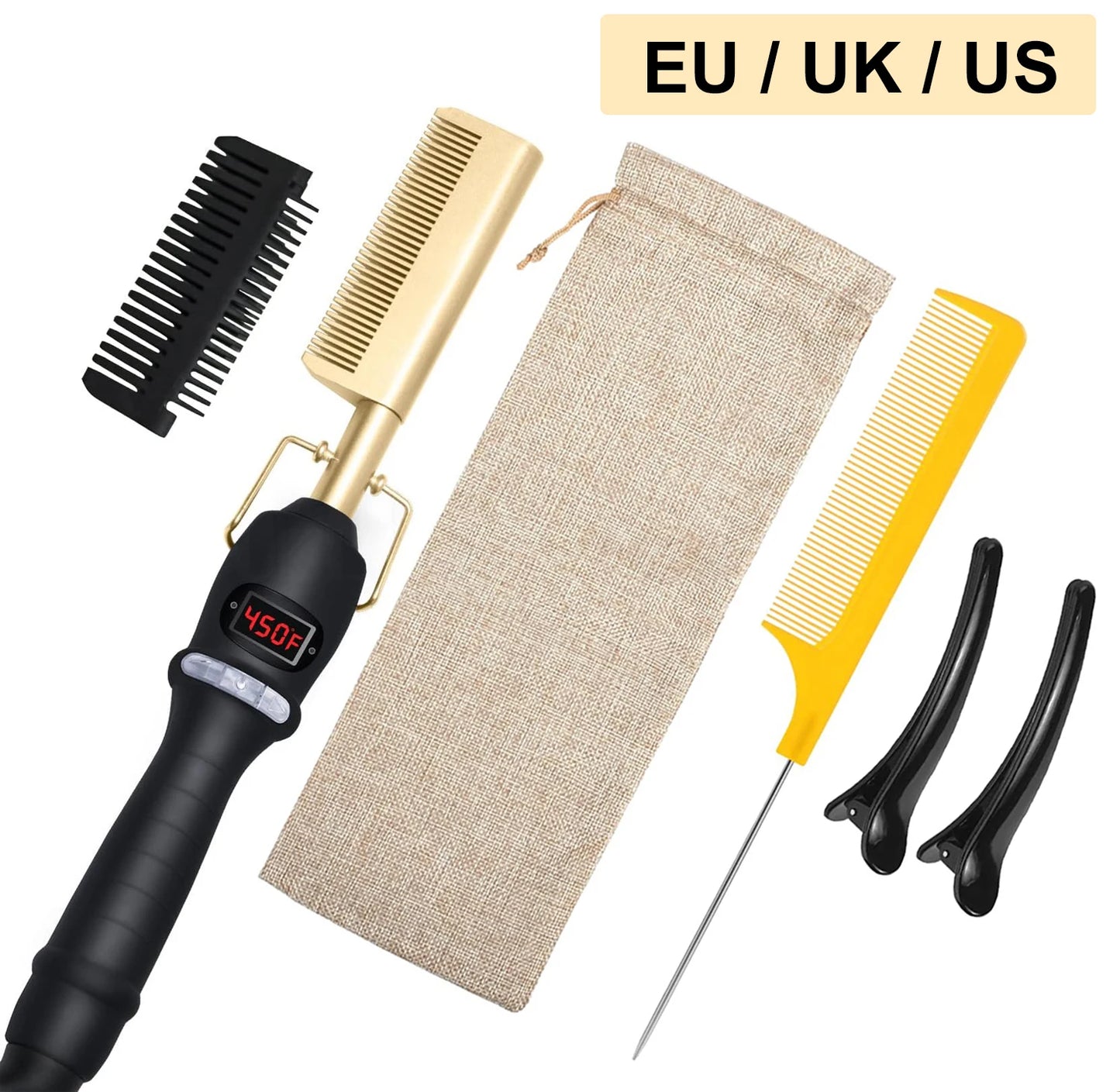 UNTIOR 3 in 1 Straightening Comb Multifunctional Hair Portable Travel Ceramic Comb Electric Hair Straightener for Hair and Wigs