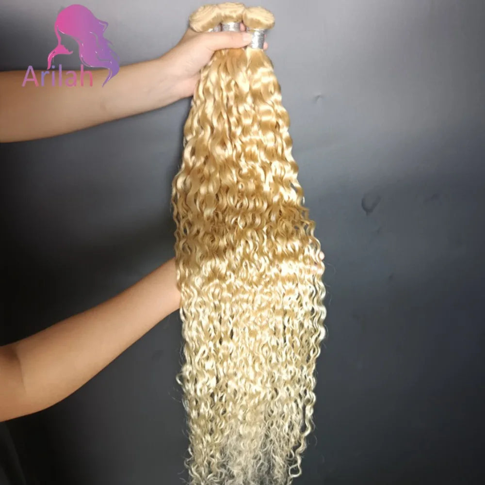 1/2/3PCS 613 Blonde Bundles Human Hair Water Wave 10-30 inch 100% Unprocessed Virgin Human Hair Extensions 12A Grade Full End