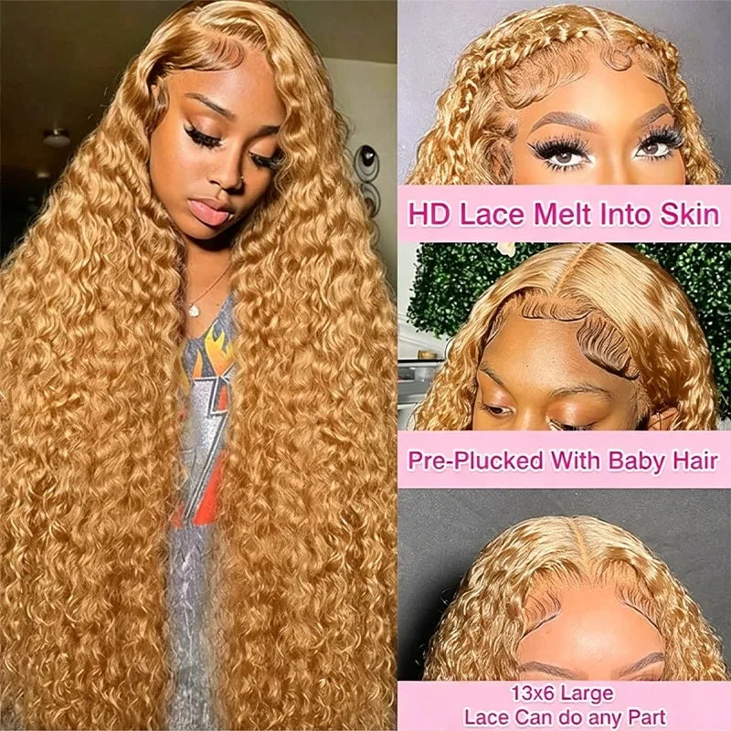 Honey Blonde Deep Wave Lace Front Wig