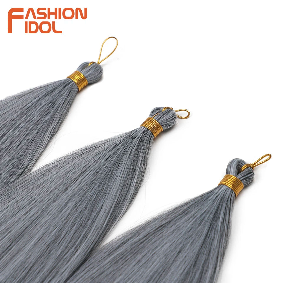 28" 3PCS Ariel Straight Pony Hair Bundles Crochet Braids Hair Synthetic Braiding Hair Ombre Silver Grey Crochet Hair Extensions