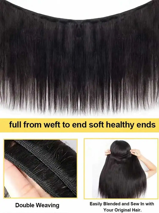 Brazilian Long Straight Hair 1/3/4 Bundle Deals 100% Unprocessed Virgin Human Hair Bundles Natural Black Color 14-42 Inch