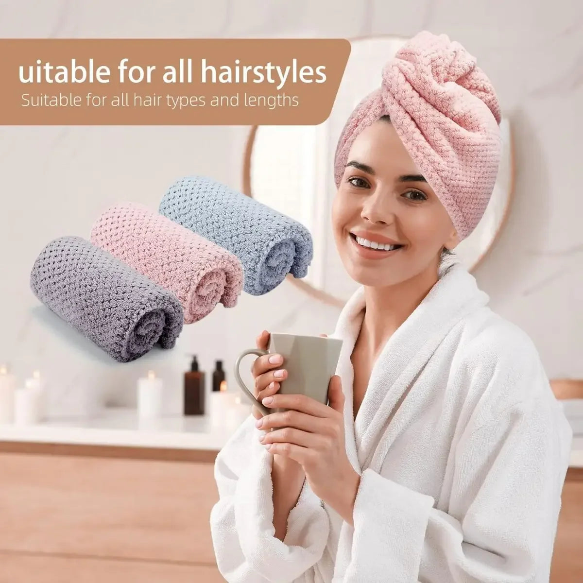 Soft & Textured Hair Towel Rap/Cap - Absorbent 9.8 "X 25.5" Wrap