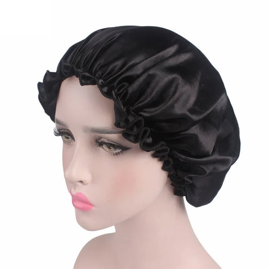 Women Silk Satin Night Sleep Cap Shower Caps Hair Care Beauty Bonnet Hat Head Cover Elastic Band Bathroom Shower Caps