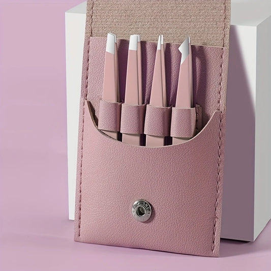 Ouriner Eyebrow Tweezers Set 4 Pcs Stainless Steel Eyebrow Forceps Professional Beauty Tool Set For Facial Hair Inward Growing