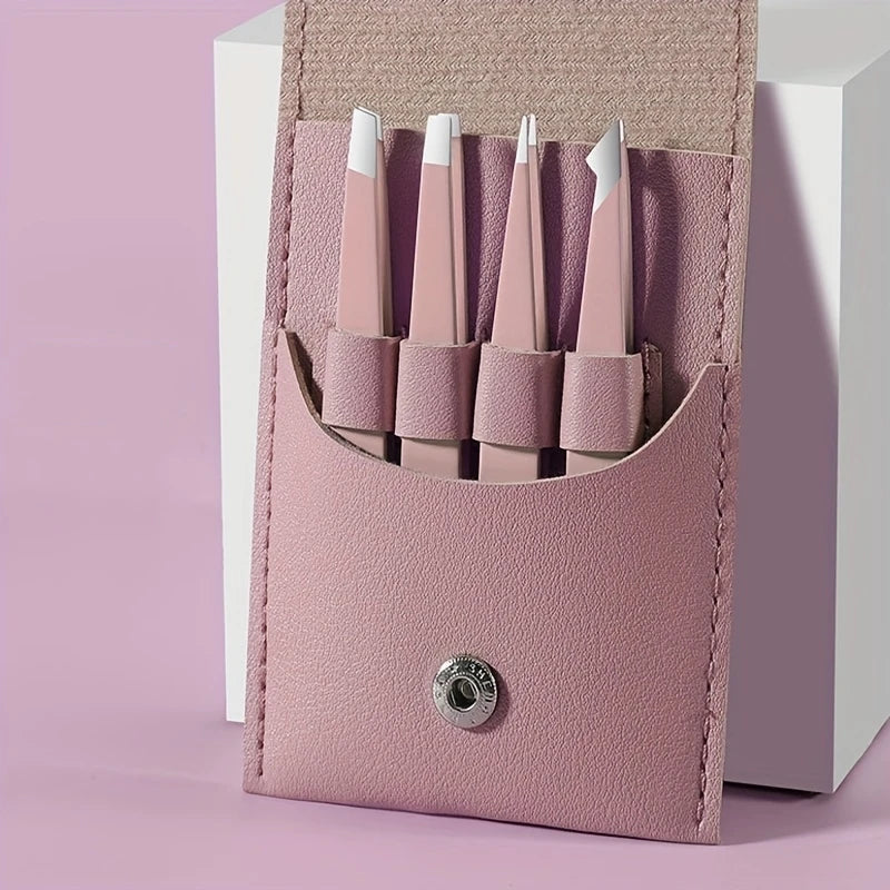 Ouriner Eyebrow Tweezers Set 4 Pcs Stainless Steel Eyebrow Forceps Professional Beauty Tool Set For Facial Hair Inward Growing