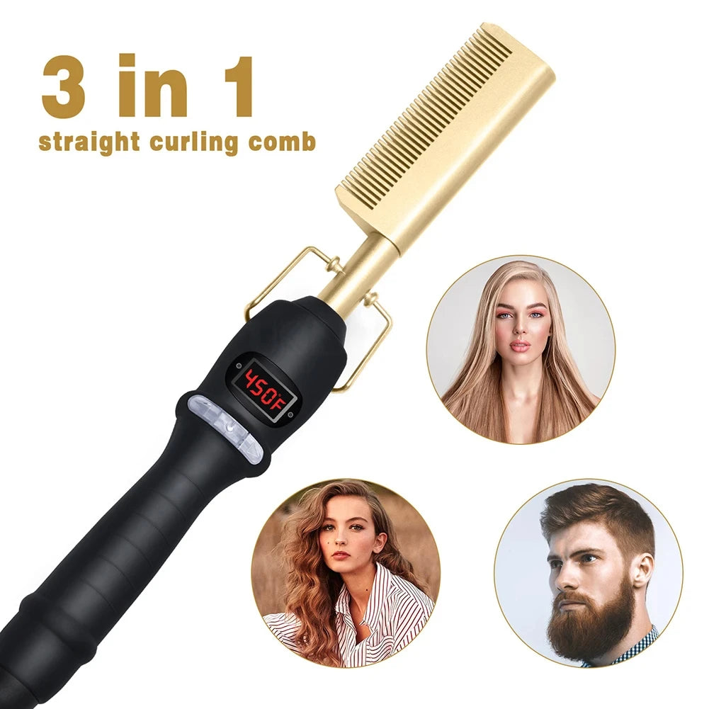 UNTIOR 3 in 1 Straightening Comb Multifunctional Hair Portable Travel Ceramic Comb Electric Hair Straightener for Hair and Wigs