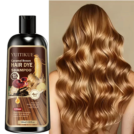 YUITIKUE Caramel Brown Hair Dye Shampoo - 4-in-1 Moisturizing Hair Color Shampoo Long-Lasting Hair Dye for All Hair Types