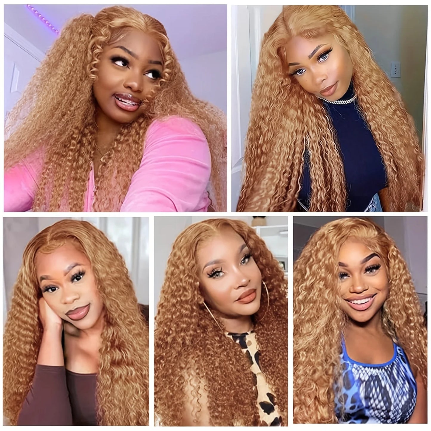 34-38 Inch Honey Blonde Wig Human Hair Deep Wave 13x6 Hd Lace Frontal -  230 Density Preplucked #27 Colored Curly Lace Front Wig