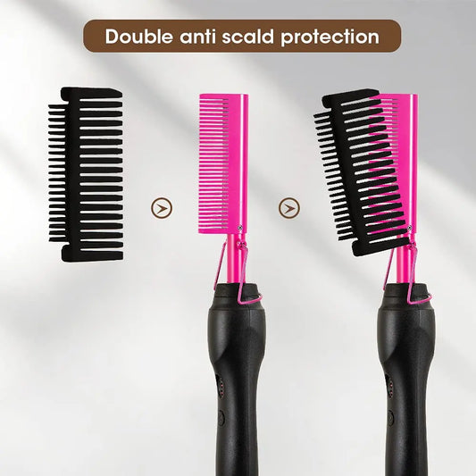 Pink Hot Comb Electric Hot Comb Heating Pressing Hair Straightening Iron for Hair Beard Wigs Wet and Dry Hair Styling Tools