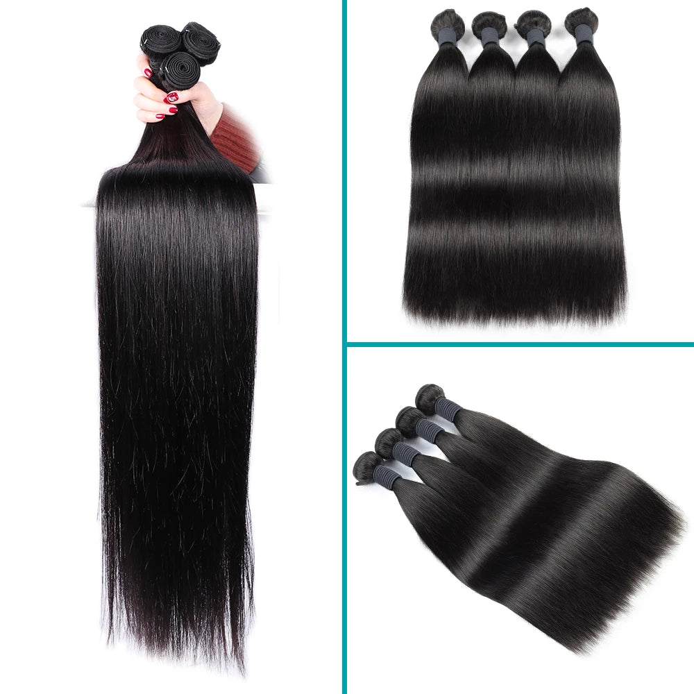 16A Bone Straight Human Hair Bundle Brazilian Remy 100% Unprocessed Remy Human Hair Extension Natural Black Double Weft Durable