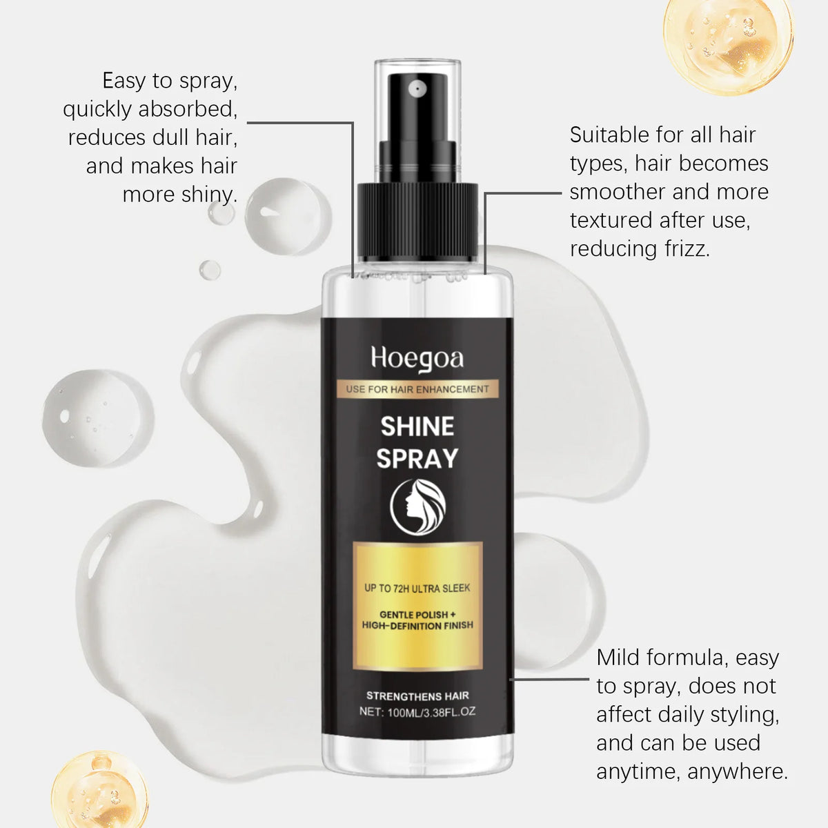 Hair Shiny Enhancement Spray Hair Light Smooth Elastic High Quality Reduce Frizz Dry Dull Moisturizing Nourish Scalp Hair Spary