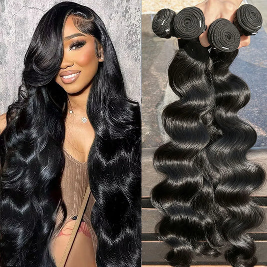 24 Inch Body Wave Bundles Human Hair 100% Unprocessed Brazilian Raw Human Hair 1/3/4 Bundles Extensions 14A Thick Bundles Deals