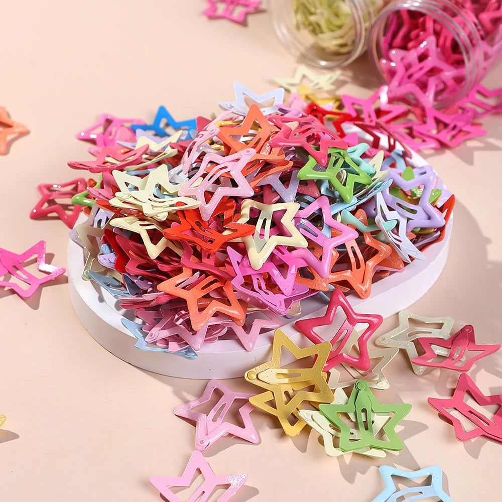 10pcs/30pcs Cute Hollow Star Hair Clips Vibrant Colorful Snap Design Perfect for Styling and Makeup Ideal ' Gift Holiday Gift