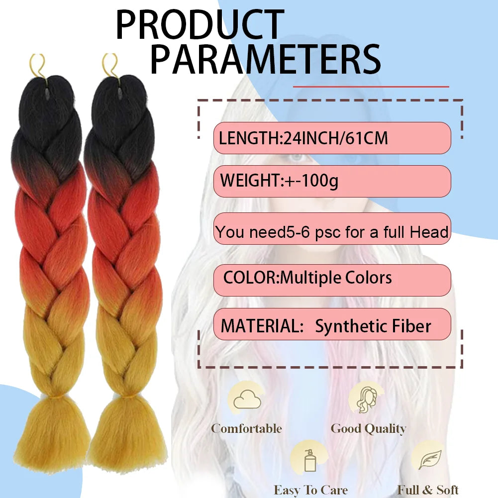24 Inches DIY Jumbo Braiding Hair Synthetic Hair Extensions Afro Ombre Crochet Braid Hair Wholesale For Women