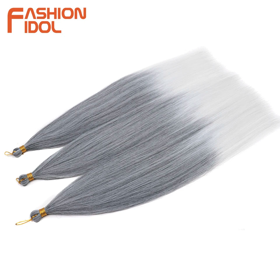 28" 3PCS Ariel Straight Pony Hair Bundles Crochet Braids Hair Synthetic Braiding Hair Ombre Silver Grey Crochet Hair Extensions