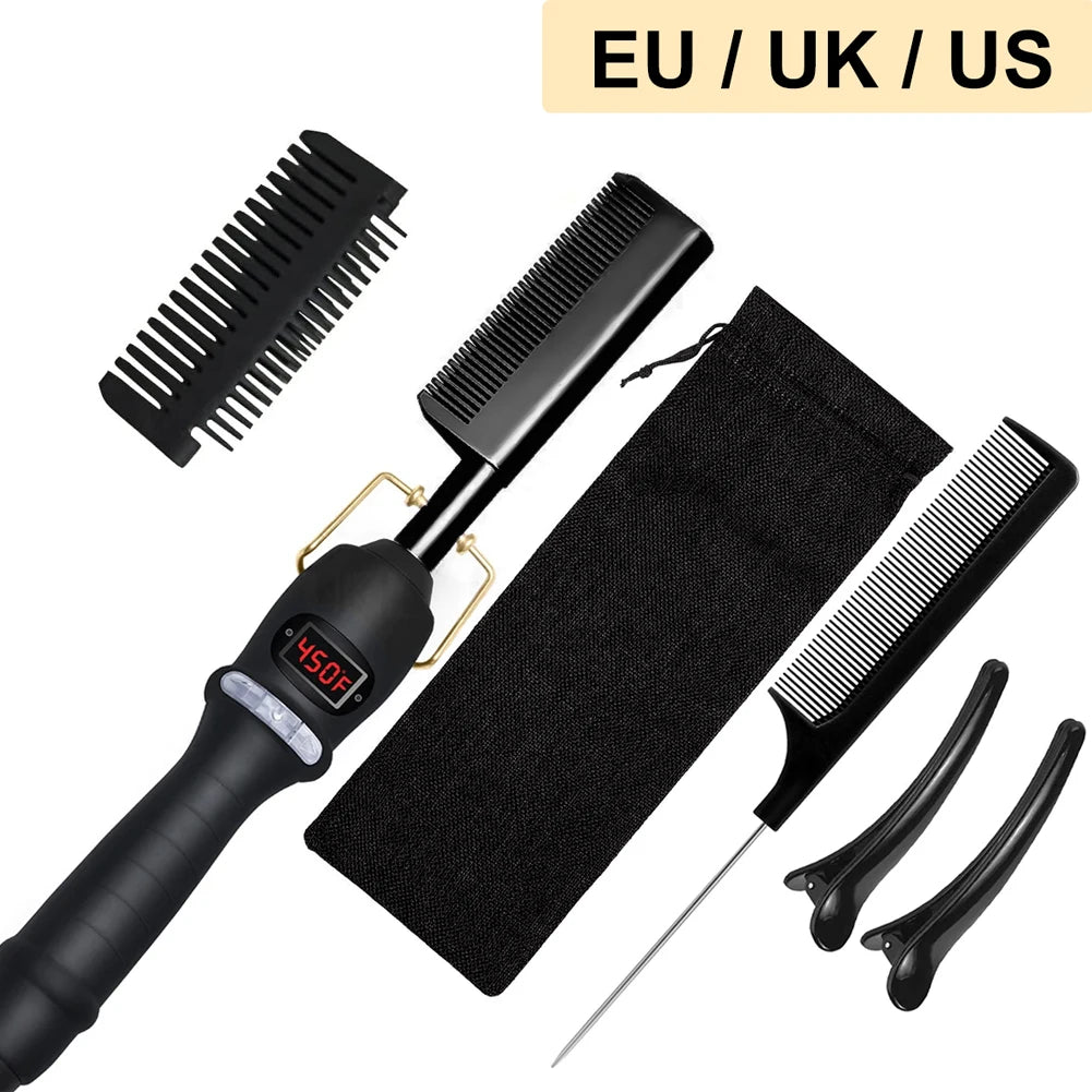 UNTIOR 3 in 1 Straightening Comb Multifunctional Hair Portable Travel Ceramic Comb Electric Hair Straightener for Hair and Wigs