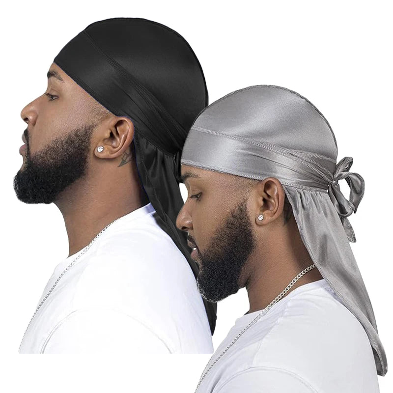 Unisex Silky Long Tail Durag Pirate Hat Turban Fashion Headwraps Cap Bandana Women Men Headwear Caps Hijab Hair Accessories  ﻿