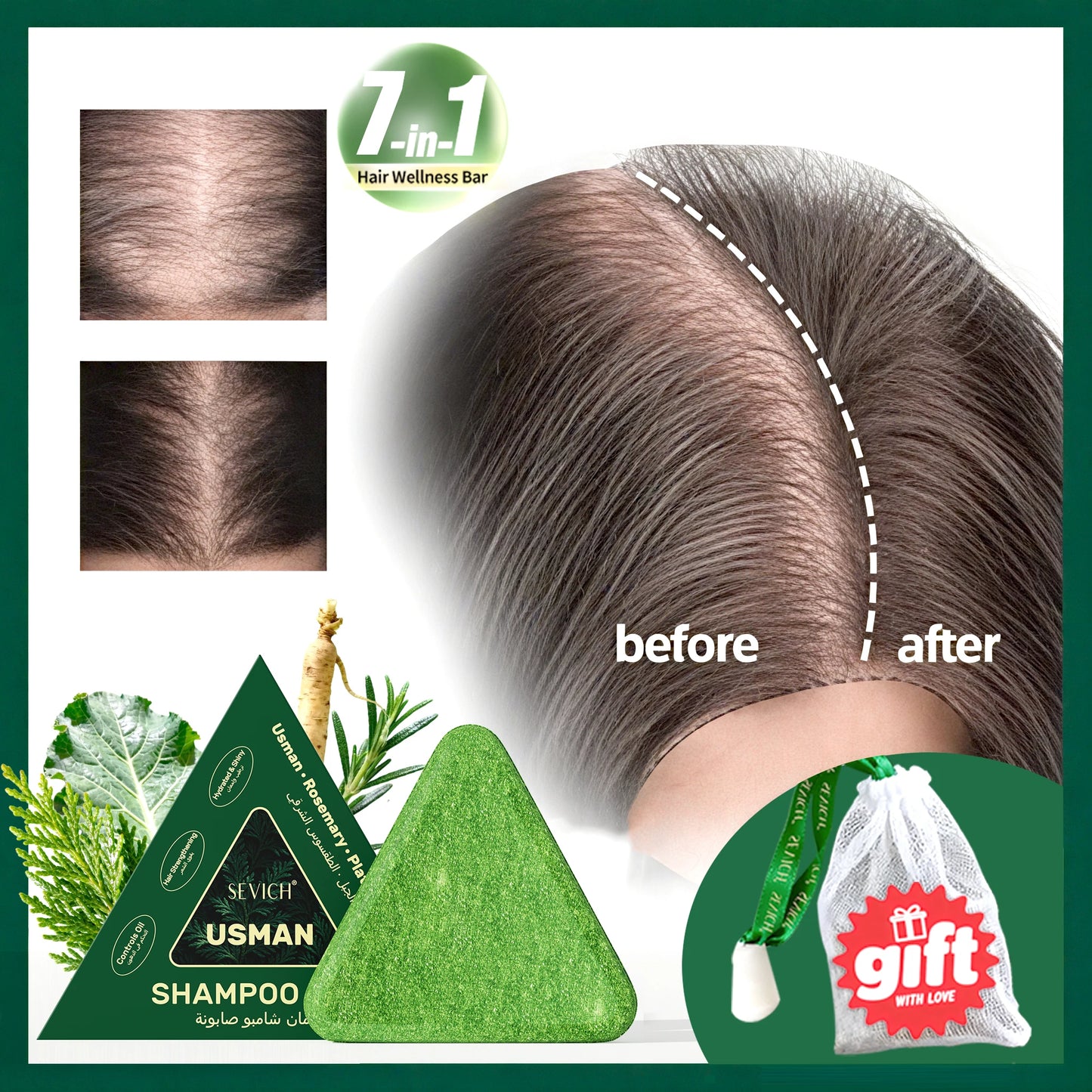 120g Usman Grass & Platycladus Shampoo - Natural Herbal Hair loss treatment - Strengthen Hair Root