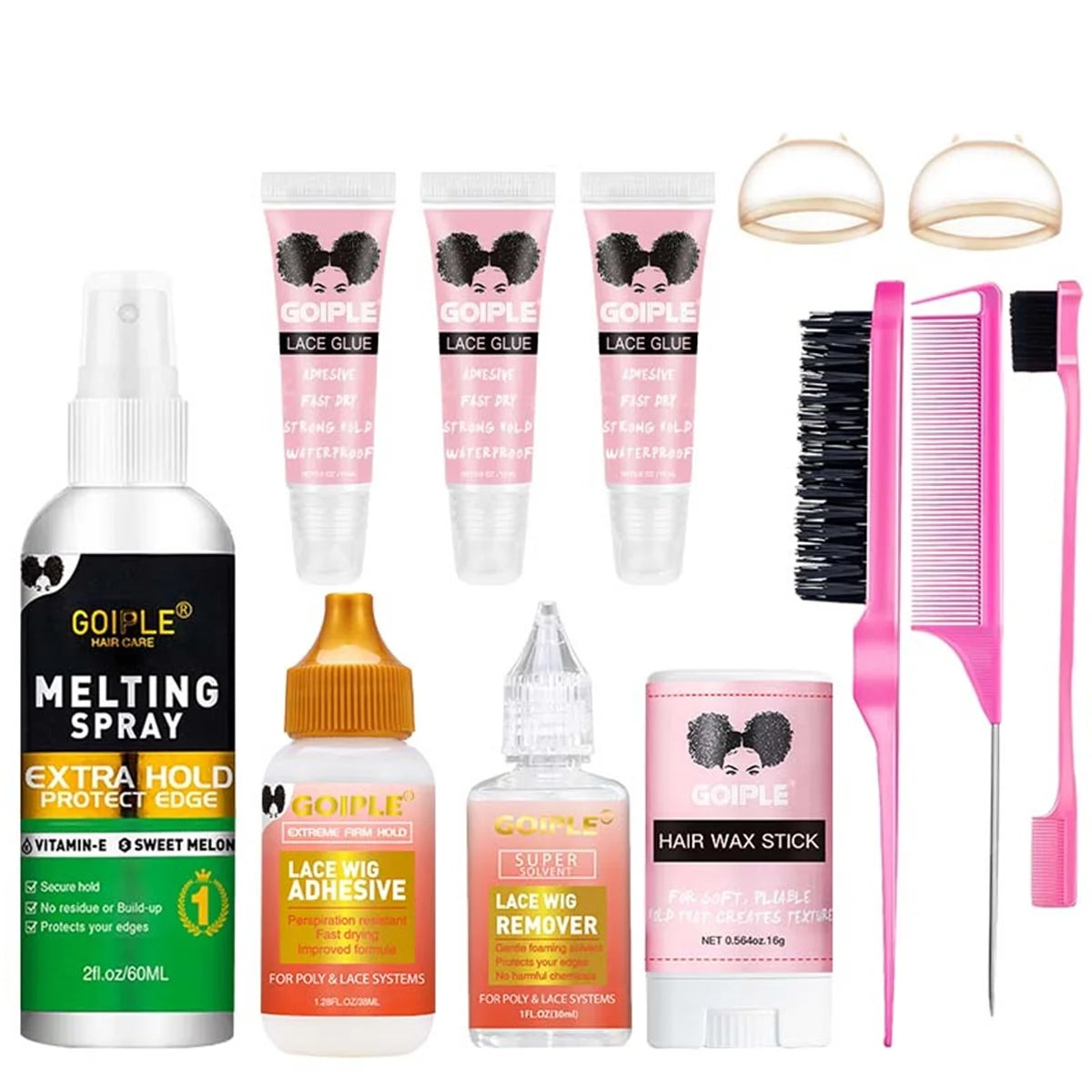 GOIPLE Beginners Lace Wig Styling Products Long-Lasting Finishing Wax Stick and Edge Control Gel Wig Bonding Glue Small Size Kit