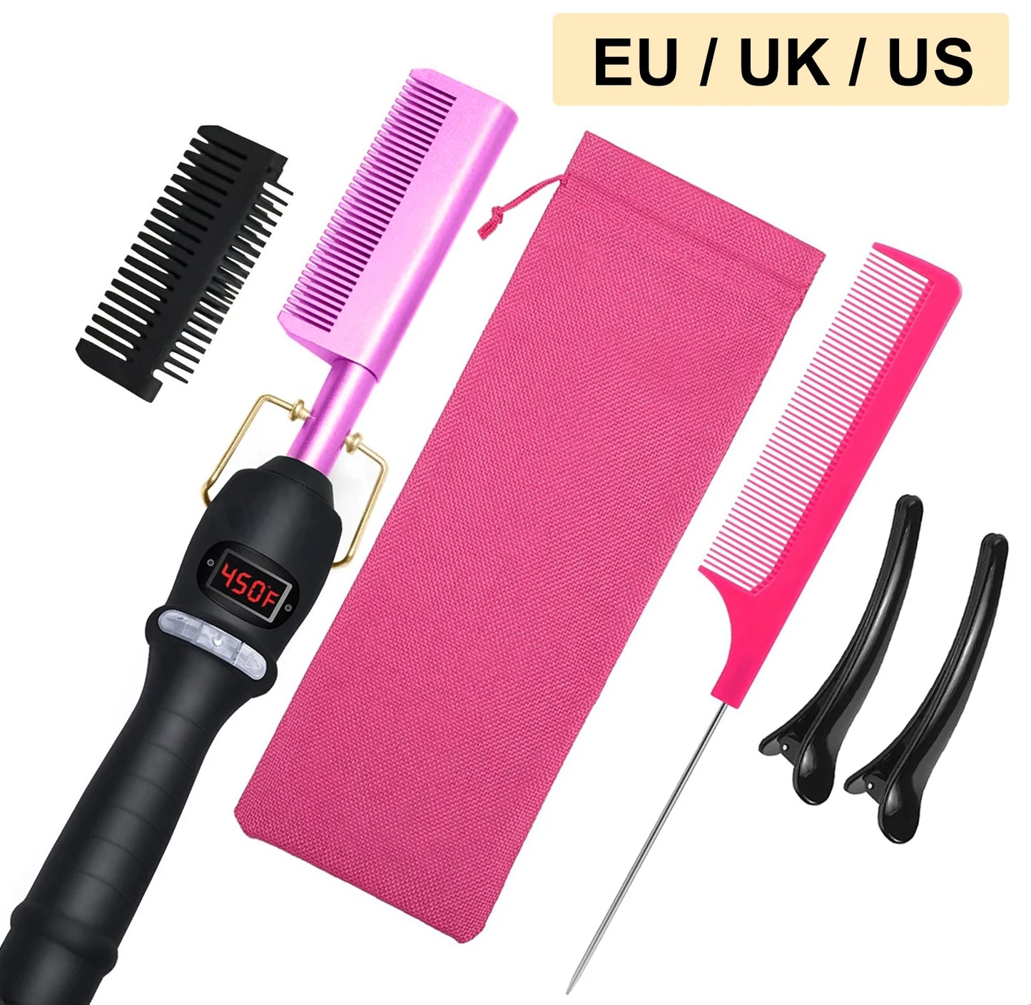 UNTIOR 3 in 1 Straightening Comb Multifunctional Hair Portable Travel Ceramic Comb Electric Hair Straightener for Hair and Wigs