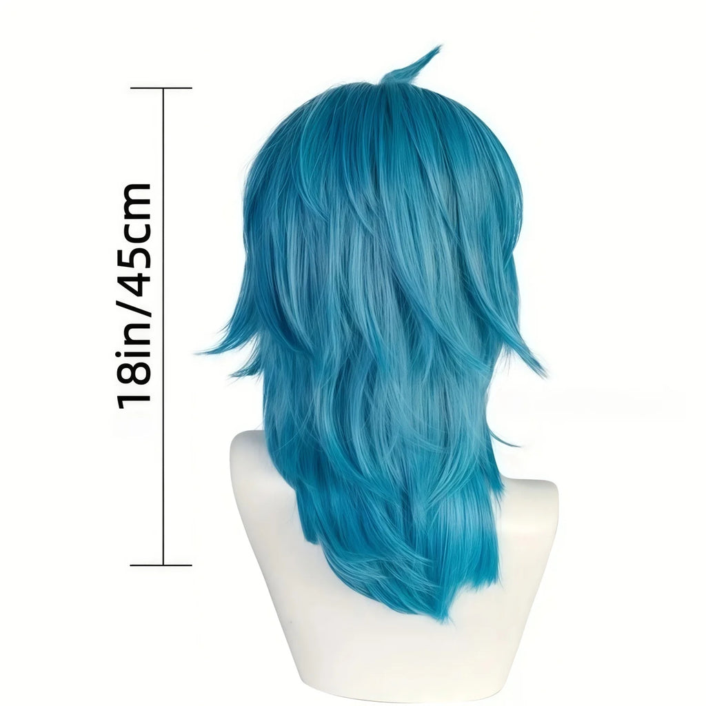 Artificial Medium-Length Straight Blue Salic Cosplay Hairstyle with Bangs Birthdays Role-Playing Synthetic Wig
