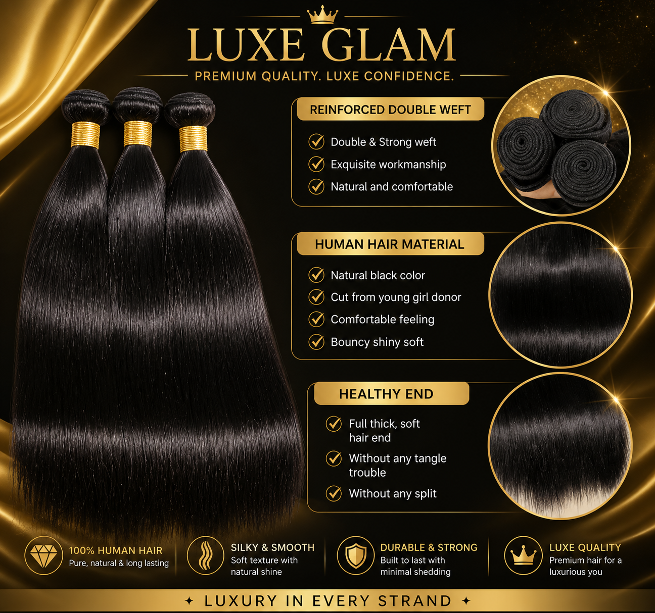 Lush Brazilian Hair Bundles - All Natural Straight Hair (Remy Hair Weave Extensions for Women)