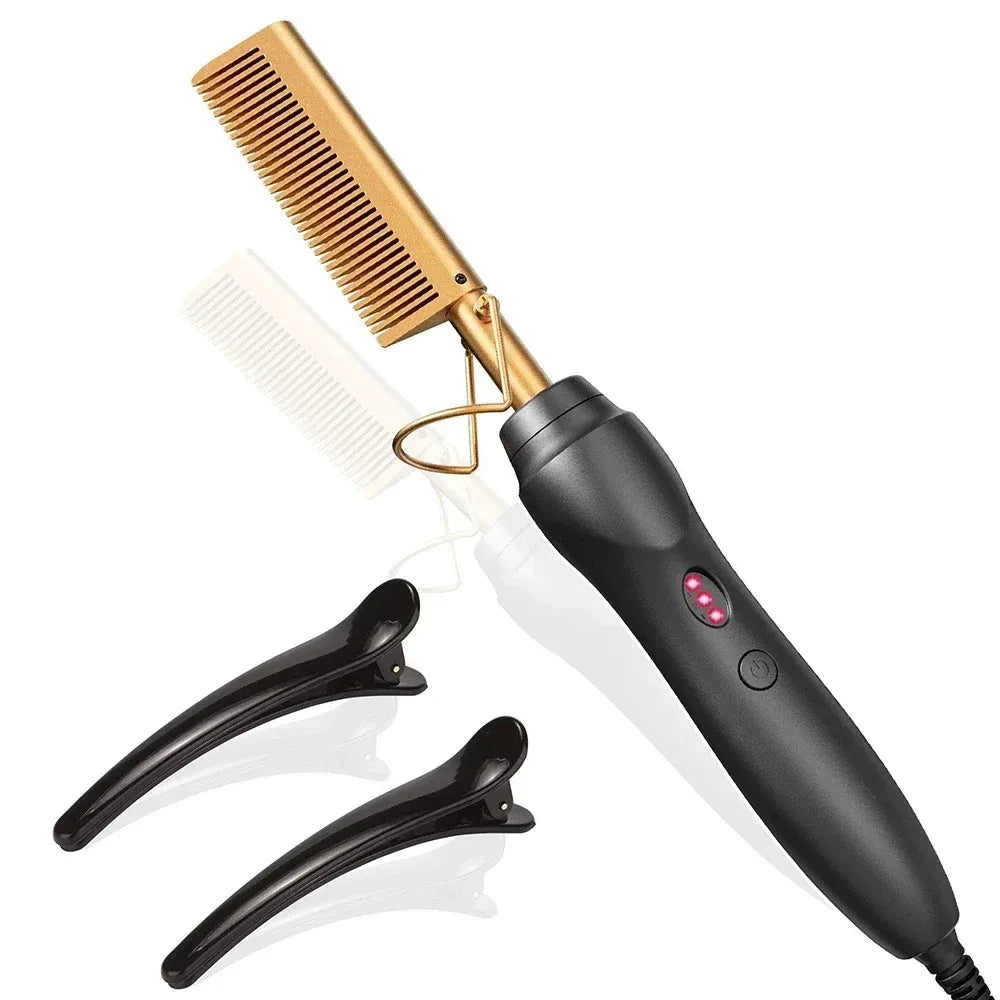 Pink Hot Comb Electric Hot Comb Heating Pressing Hair Straightening Iron for Hair Beard Wigs Wet and Dry Hair Styling Tools