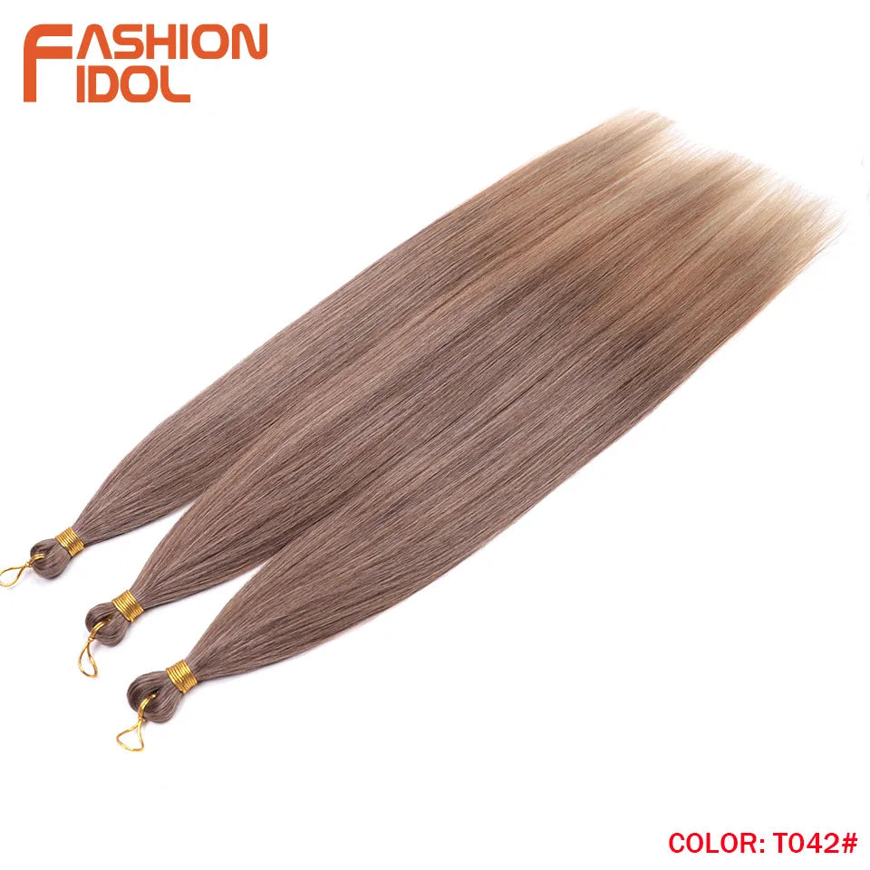 28 Inch 3PCS 300g Yaki Straight Pony Hair Bundles Crochet Braids Hair Synthetic Braiding Hair Ombre Brown Crochet Hair Extension
